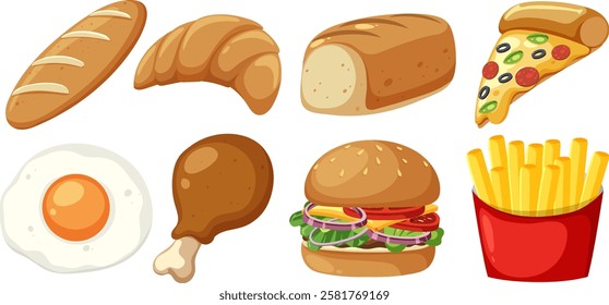 Vector illustration of various tasty fast foods