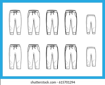 Ilustración vectorial varias plantillas niños pantalones de trotar