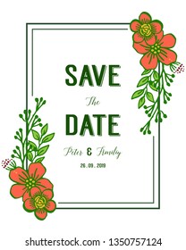 Vector illustration various texture orange wreath frame for decor wedding invitation card hand drawn