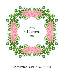 Vector illustration various texture pink flower frame with happy women day design hand drawn