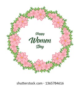 Vector illustration various texture pink flower frame with happy women day design hand drawn