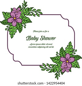 Vector illustration various texture purple wreath frame with poster baby shower