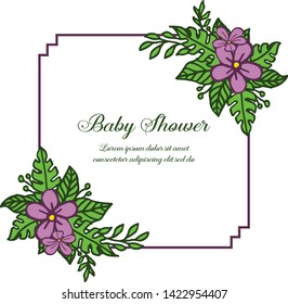 Vector illustration various texture purple wreath frame with poster baby shower