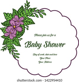 Vector illustration various texture purple wreath frame with poster baby shower