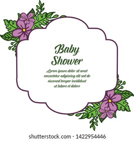 Vector illustration various texture purple wreath frame with poster baby shower