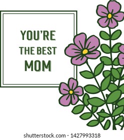 Vector illustration various texture purple flower frame for style card of best mom