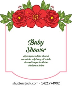 Vector illustration various texture red rose flower frame for card baby shower hand drawn