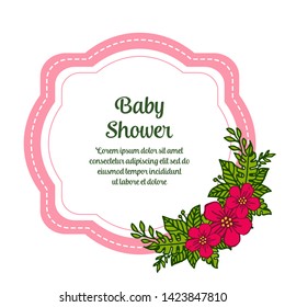 Vector illustration various texture red flower frame for writing baby shower