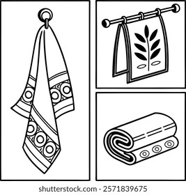  Vector Illustration of Various Towels Hanging on Racks