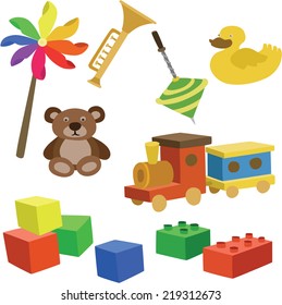 vector illustration with various toys 