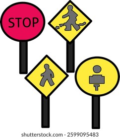 A vector illustration of various traffic signs