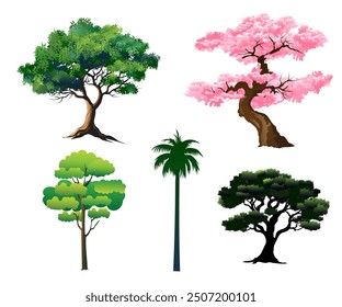 Vector illustration of various tree patterns.