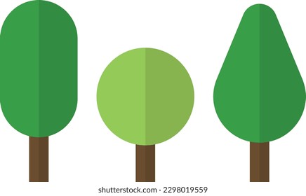 Vector illustration of various trees. Timber trees. Tree flat icons.