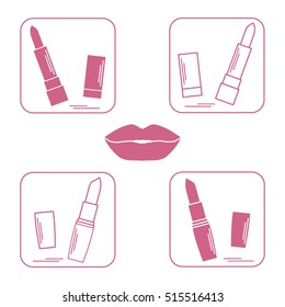 Vector illustration with various tubes of  lipstick. Glamour fashion vogue style. 