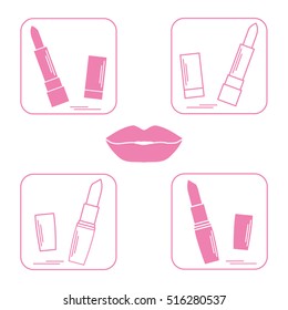 Vector illustration with various tubes of  lipstick. Glamour fashion vogue style. 