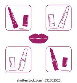 Vector illustration with various tubes of  lipstick. Glamour fashion vogue style. 