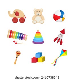 vector illustration of various types of children's toys