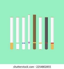 Ilustración vectorial de varios tipos de cigarrillos.