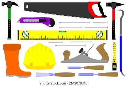 vector illustration of various types of construction tools