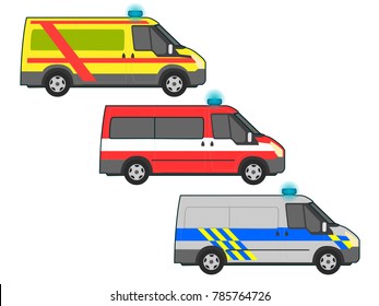 Vector illustration of various types of emergency cars