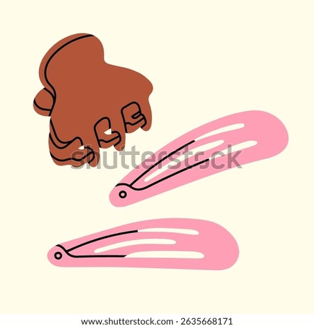 Vector illustration with various types of hair clips. Cute design. For blog posts, promotional material, social media content, and advertising campaigns focused on accessories and hairstyles.