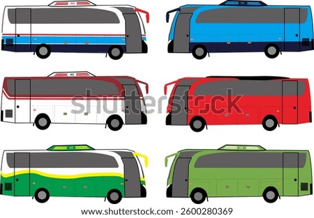Vector illustration of various types of Indonesian intercity buses, various colored bus icons set