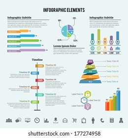Vector illustration of various types of information graphic infographics.