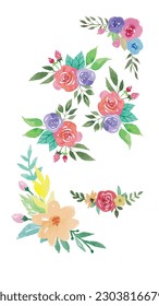 ilustración vectorial de varios tipos de hojas y flores en varios colores