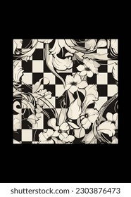 vector illustration of various types of leaves and flowers in black and white colors