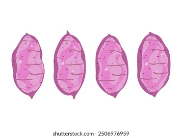 Ilustración vectorial de varios tipos de batatas y tubérculos orgánicos. Vegano para nutrientes saludables de carbohidratos Aislado sobre un fondo blanco en muchas Formas diferentes. Fácil de editar.
