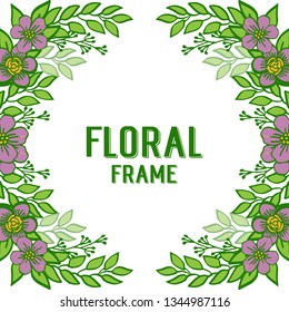 Vector illustration various variation leaf purple floral frame hand drawn