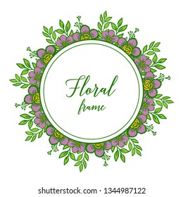 Vector illustration various variation leaf purple floral frame hand drawn
