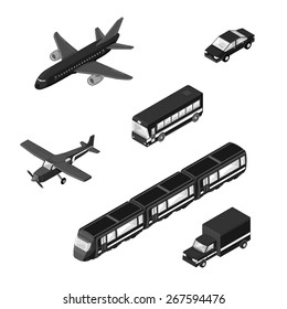 A vector illustration of various vehicular transport Icons.
Isometric Transport Vehicles.
Modern means of transport icons.