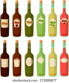 Vector illustration of various wine bottles.