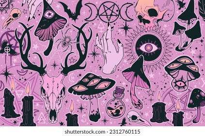 Vector illustration with various witchcraft and ritual elements