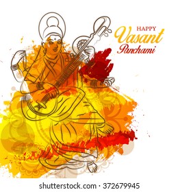 Vector illustration of  Vasant Panchami background with Goddess Saraswati .