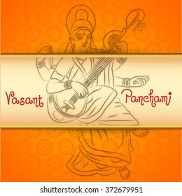 Vector illustration of  Vasant Panchami background with Goddess Saraswati .