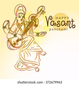 Vector illustration of  Vasant Panchami background with Goddess Saraswati .