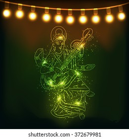 Vector illustration of  Vasant Panchami background with Goddess Saraswati .