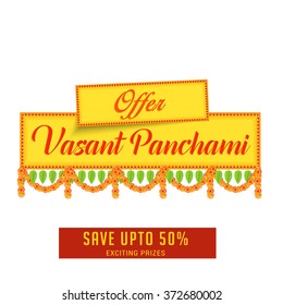 Vector illustration of  Vasant Panchami background with Goddess Saraswati .
