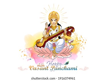 Vector illustration of vasant panchami Goddess Saraswati puja Indian festival background