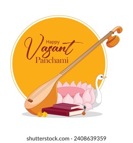 Vector illustration Vasant Panchami India festival Editable Post Banner Template with Goddess of Wisdom Saraswati 