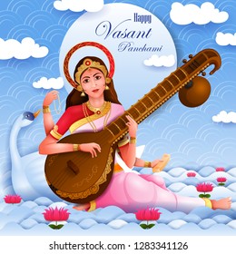 vector illustration of Vasant Panchami Saraswati Puja Indian festival background