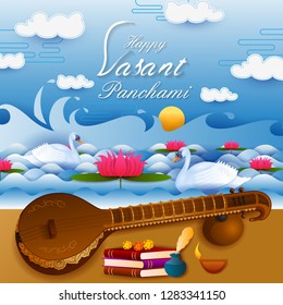 vector illustration of Vasant Panchami Saraswati Puja Indian festival background