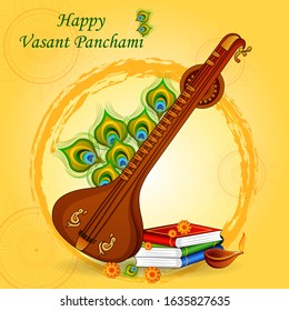 vector illustration of Vasant Panchami Saraswati Puja Indian festival background