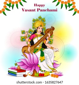 vector illustration of Vasant Panchami Saraswati Puja Indian festival background