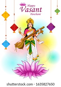 vector illustration of Vasant Panchami Saraswati Puja Indian festival background