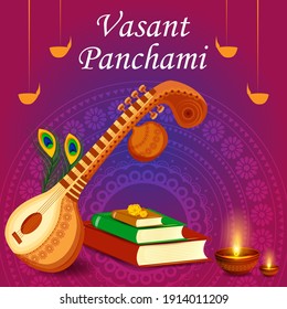 ilustración vectorial del fondo del festival indio Vasant Panchami Saraswati Puja