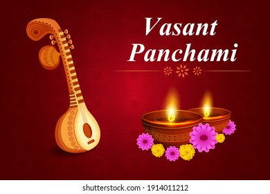 vector illustration of Vasant Panchami Saraswati Puja Indian festival background