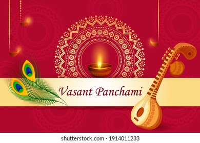 ilustración vectorial del fondo del festival indio Vasant Panchami Saraswati Puja